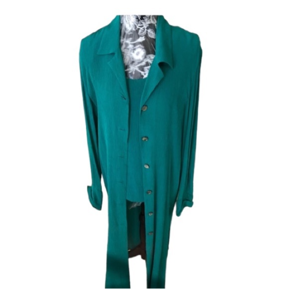 Dana Buchman  size 10 emerald green 2 pc duster & tank - Picture 1 of 15